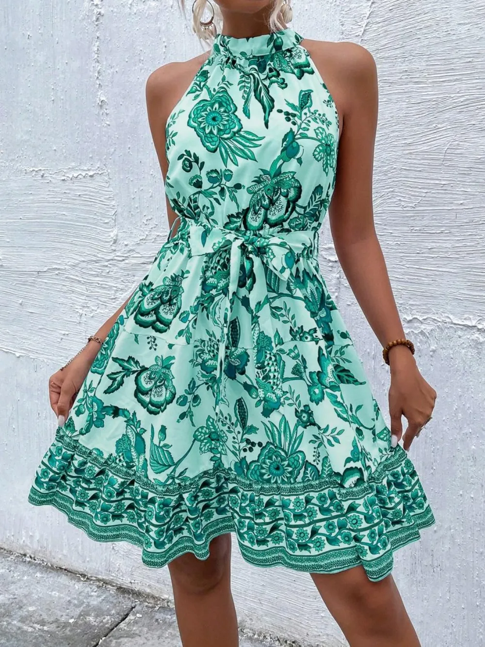 Printed Tie Waist Mini Dress, image 8