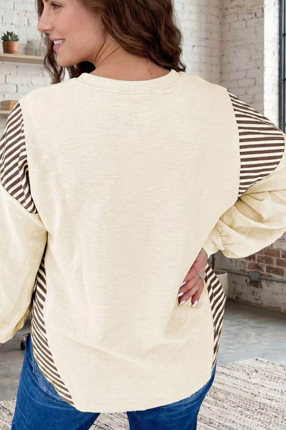 Western Graphic Striped Detail Long Sleeve Casual Top, image 2