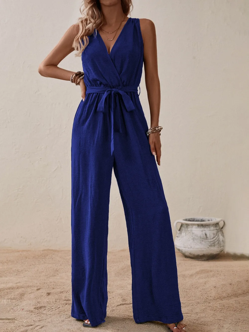 Tied Surplice Sleeveless Wide Leg Jumpsuit, image 9