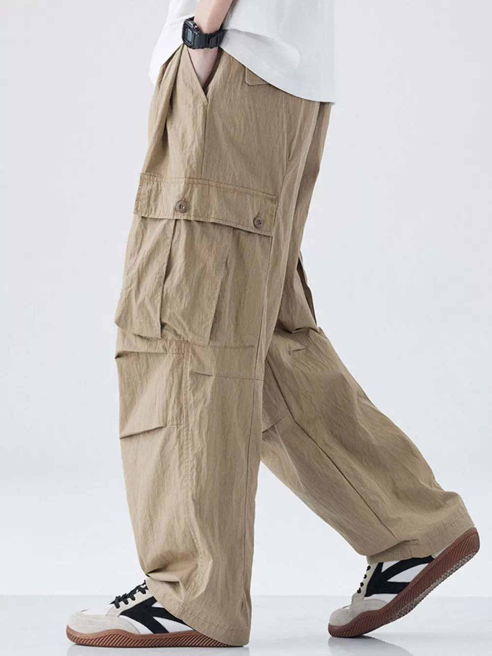 Men's Drawstring Wide Leg Cargo Pants, image 7