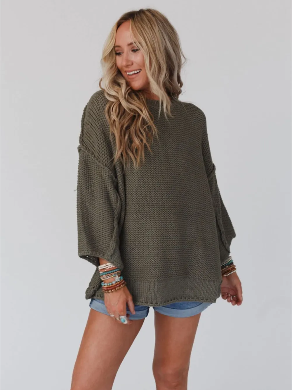 Round Neck Oversized Knit Top with Relaxed Fit, image 3