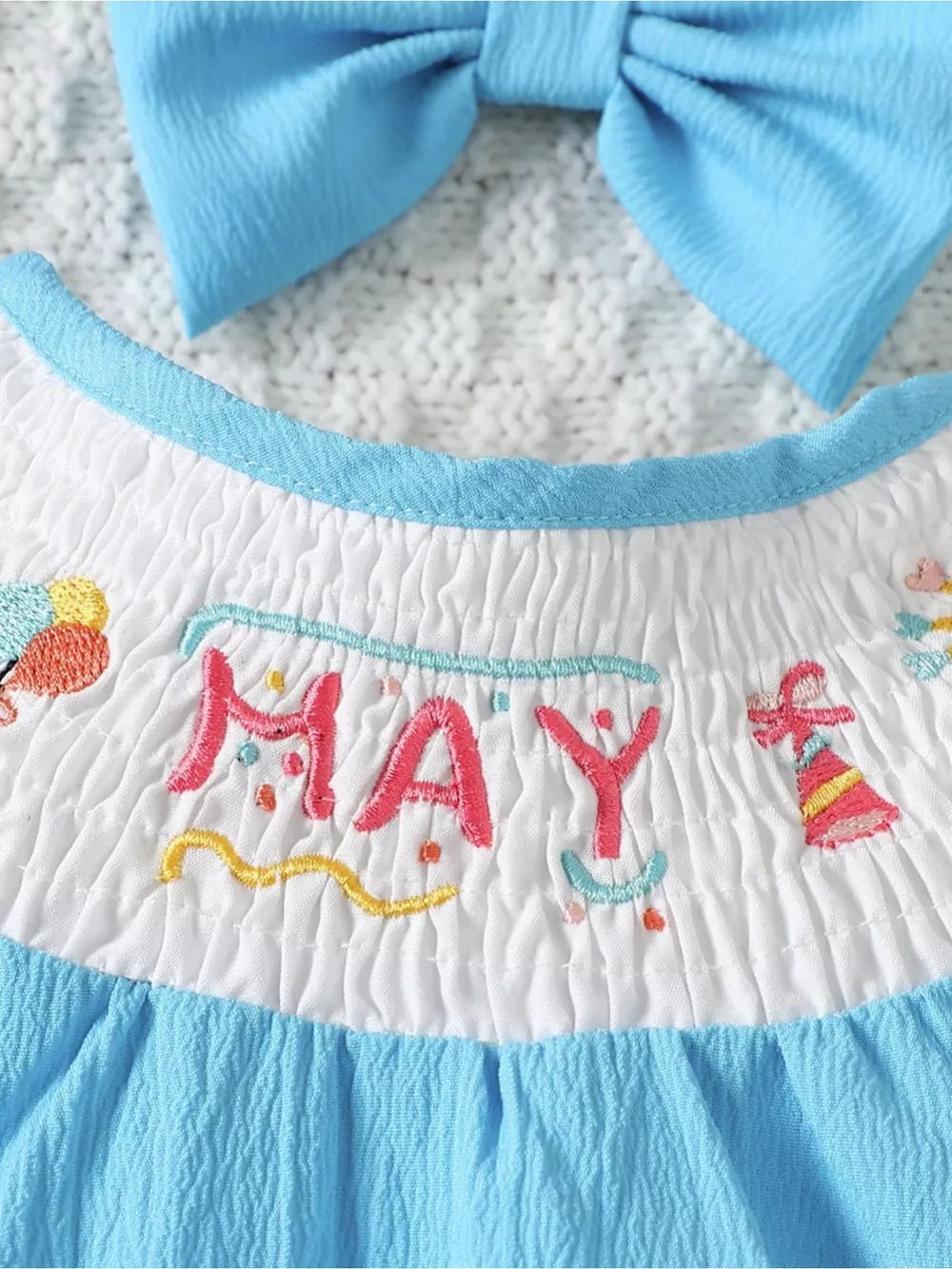 Children's Embroidered Smocked One-Piece with Headband, image 8