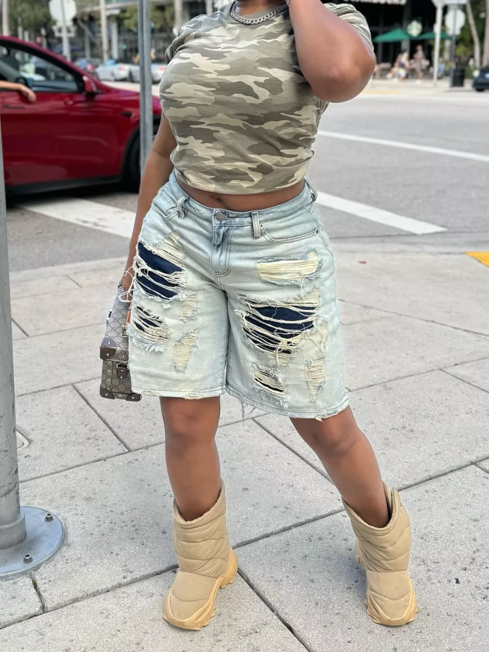 Distressed Denim Bermuda Shorts, image 6