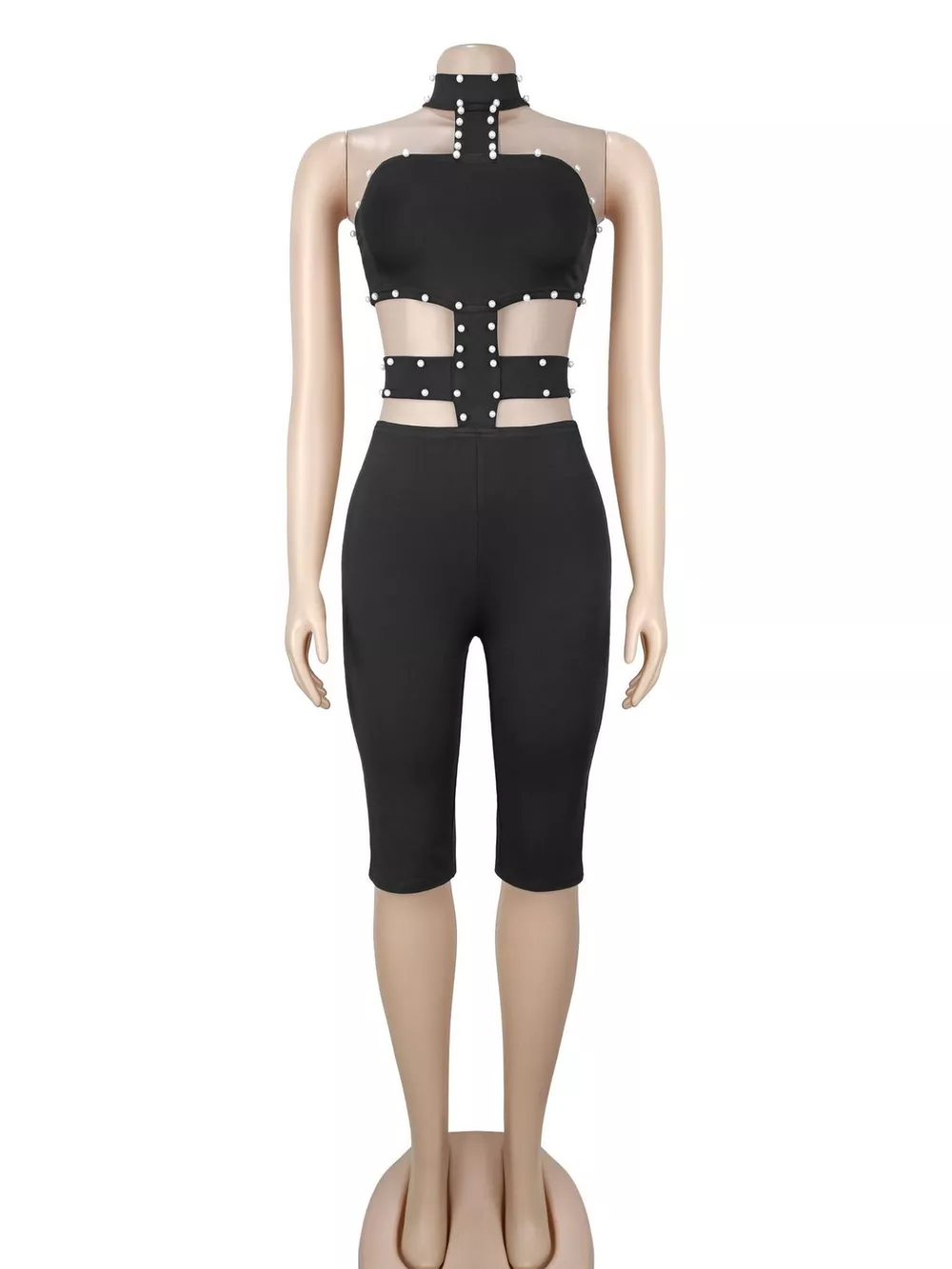 Studded Halter Cut-Out Romper, image 5
