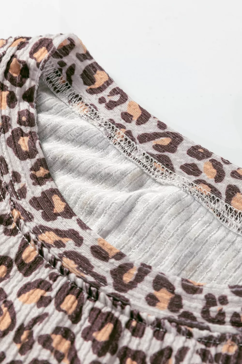 Leopard Ribbed Long Sleeve Top Drawstring Shorts 2pcs Outfit, image 5