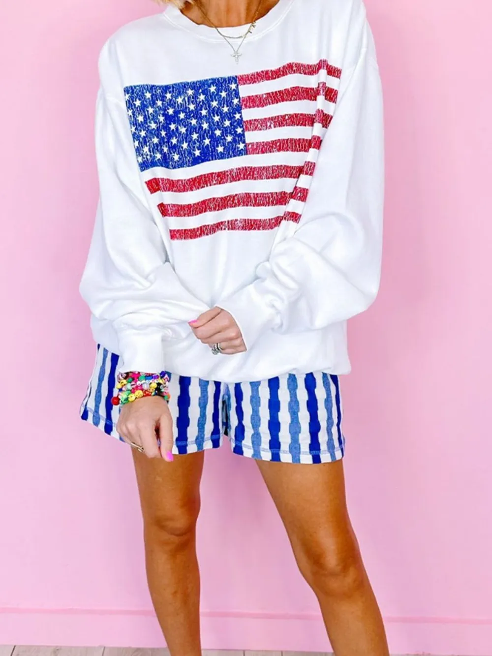 US Flag Round Neck Long Sleeve Sweatshirt, image 4