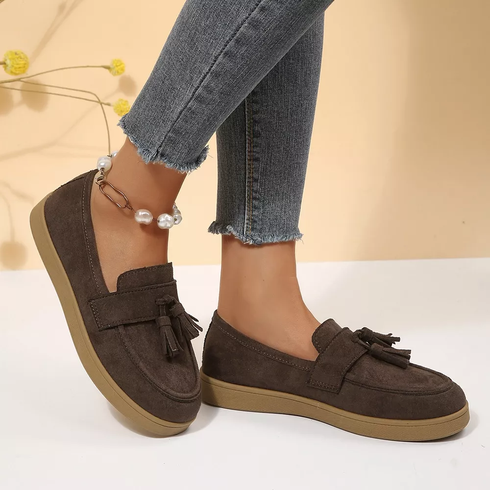 Tassel Suede Loafers with Comfortable Flat Sole