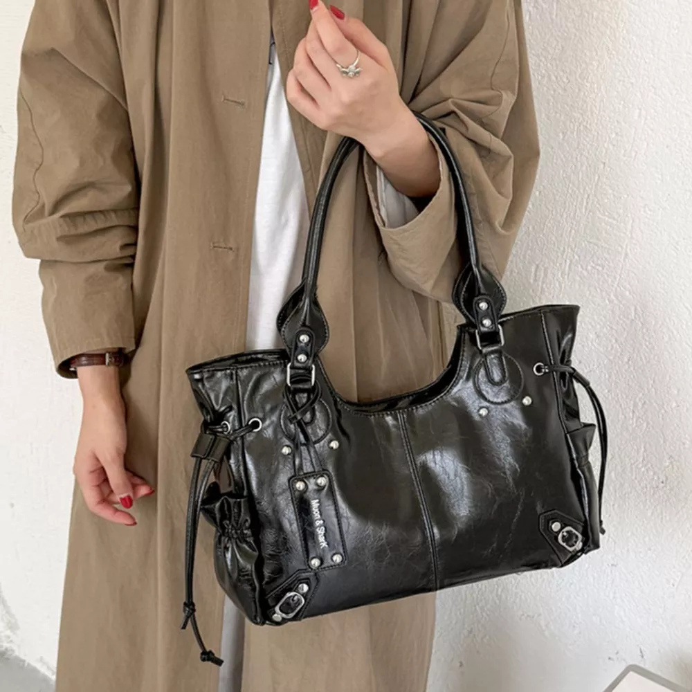 Drawstring Leather Handbag, image 6