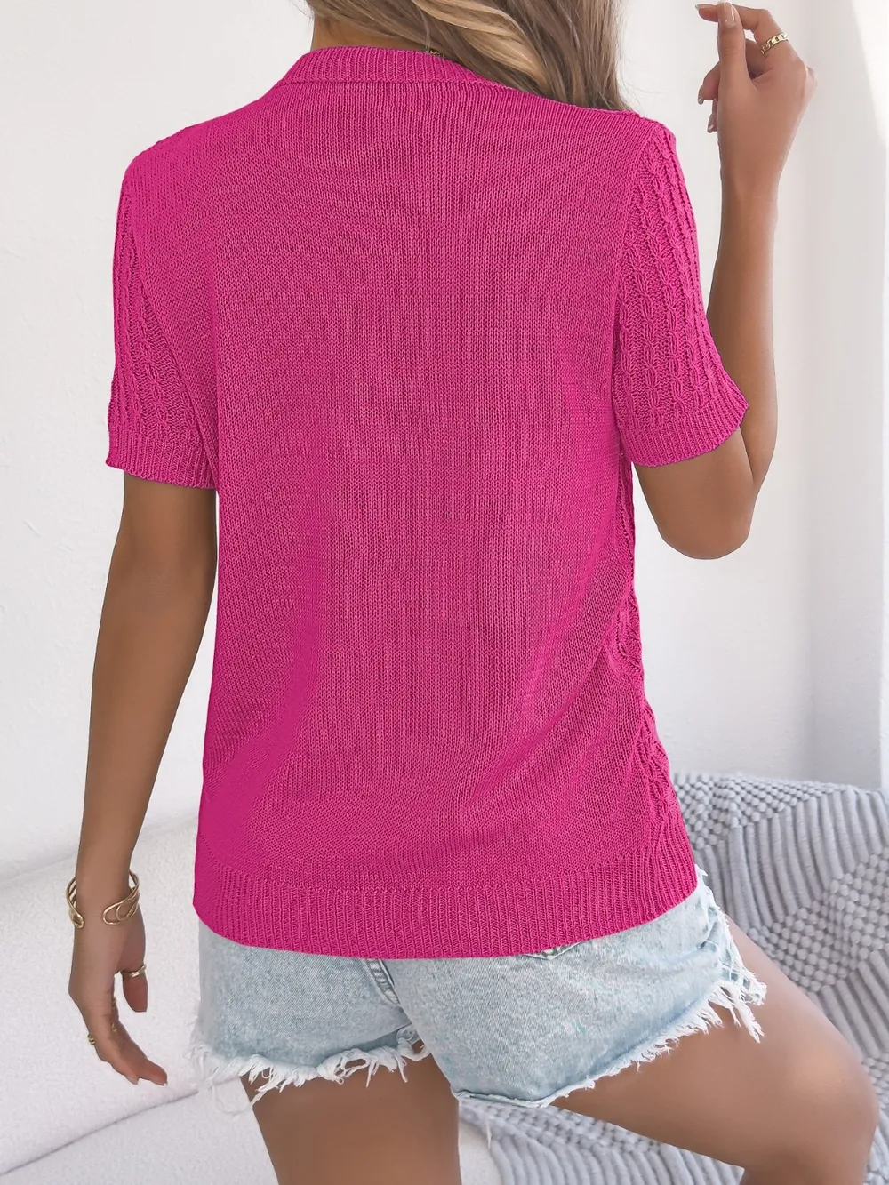 Cable Knit Button Down Short Sleeve Cardigan, image 14