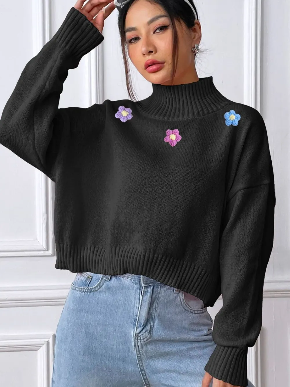 Flower Turtleneck Long Sleeve Sweater, image 11