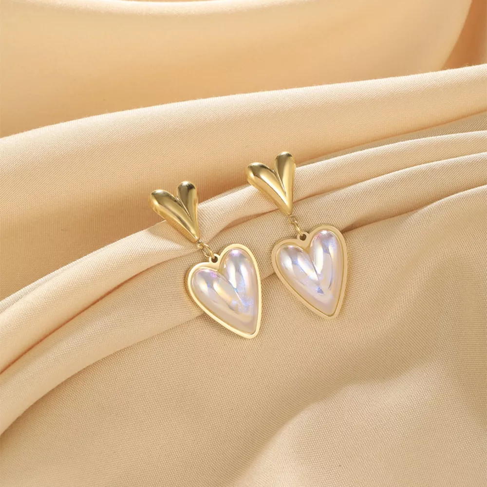 Heart-Shaped Pearl Drop Earrings, image 4