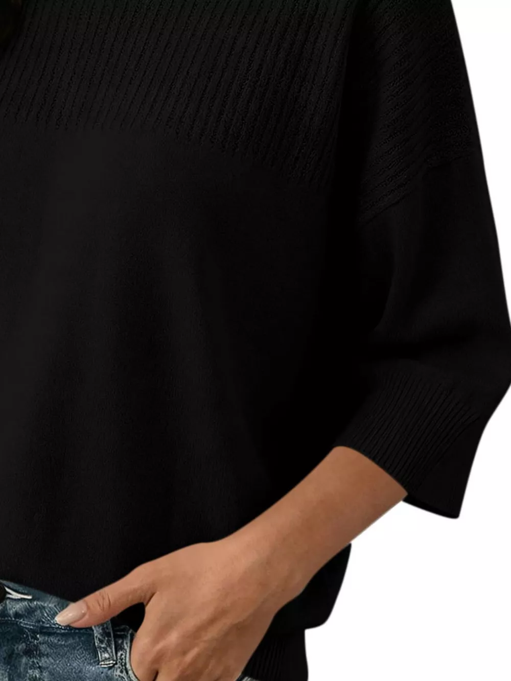 Elegant Crew Neck Eyelet Ribbed Sweater, image 3