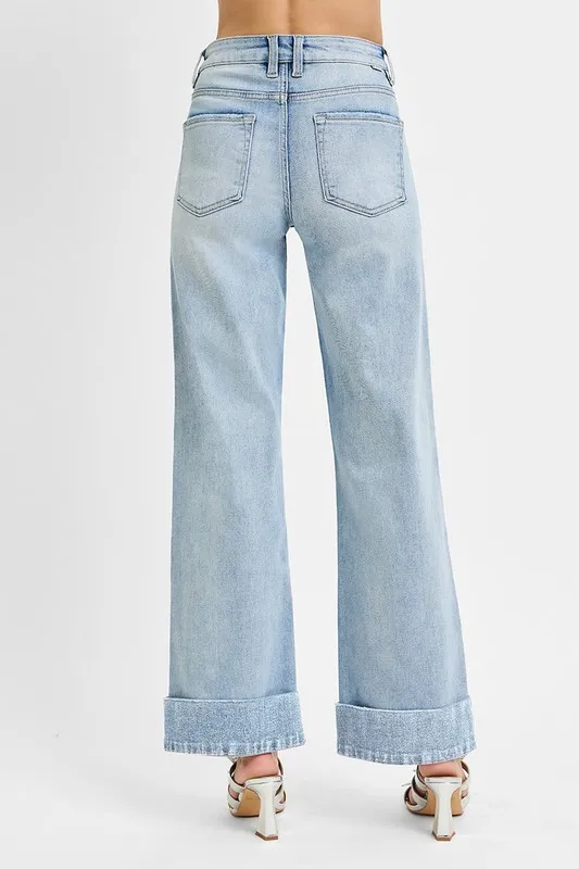 Full Size Tummy Control High Rise Ankle Wide Cuffed Jeans Plus Size, image 3