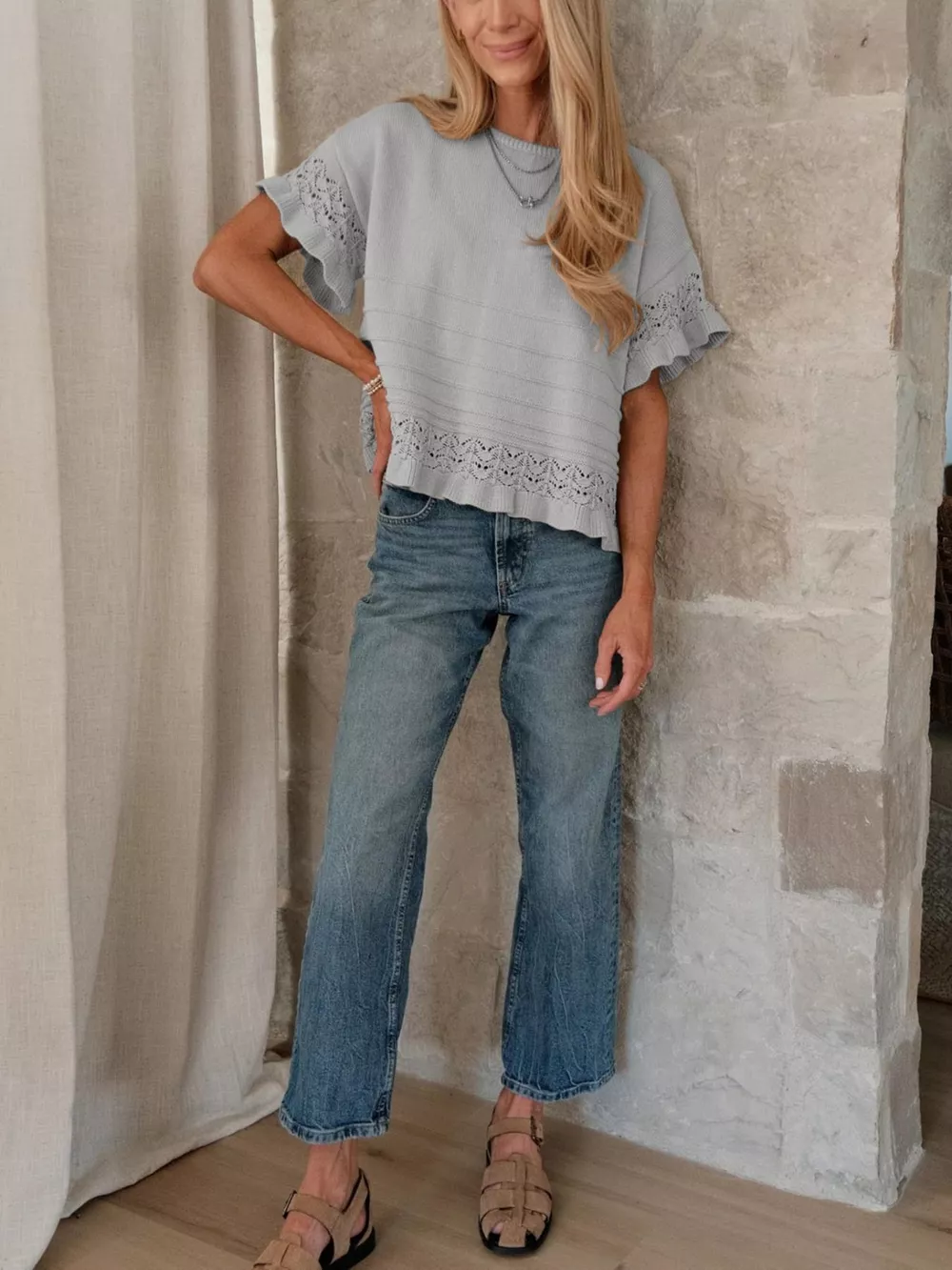 Lace Trimmed Knit Top, image 19