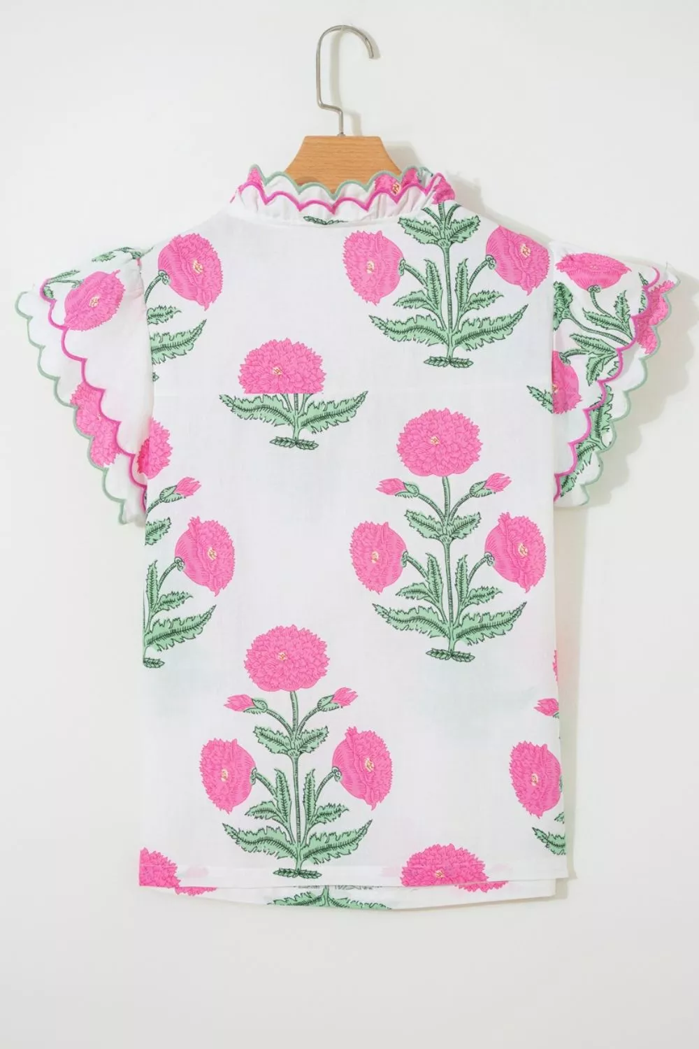 Contrast Scallop Trim Layered Short Sleeve V Neck Blouse, image 8