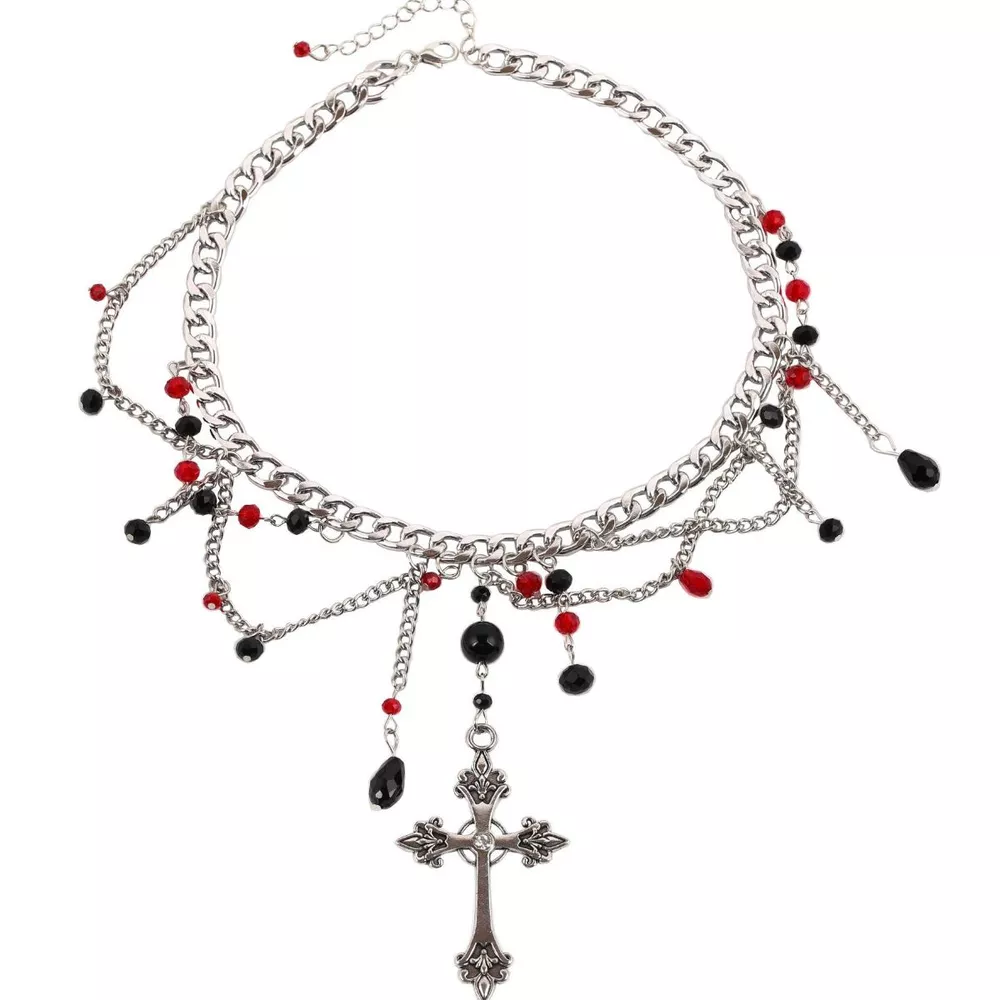 Gothic Cross Pendant Layered Necklace, image 6