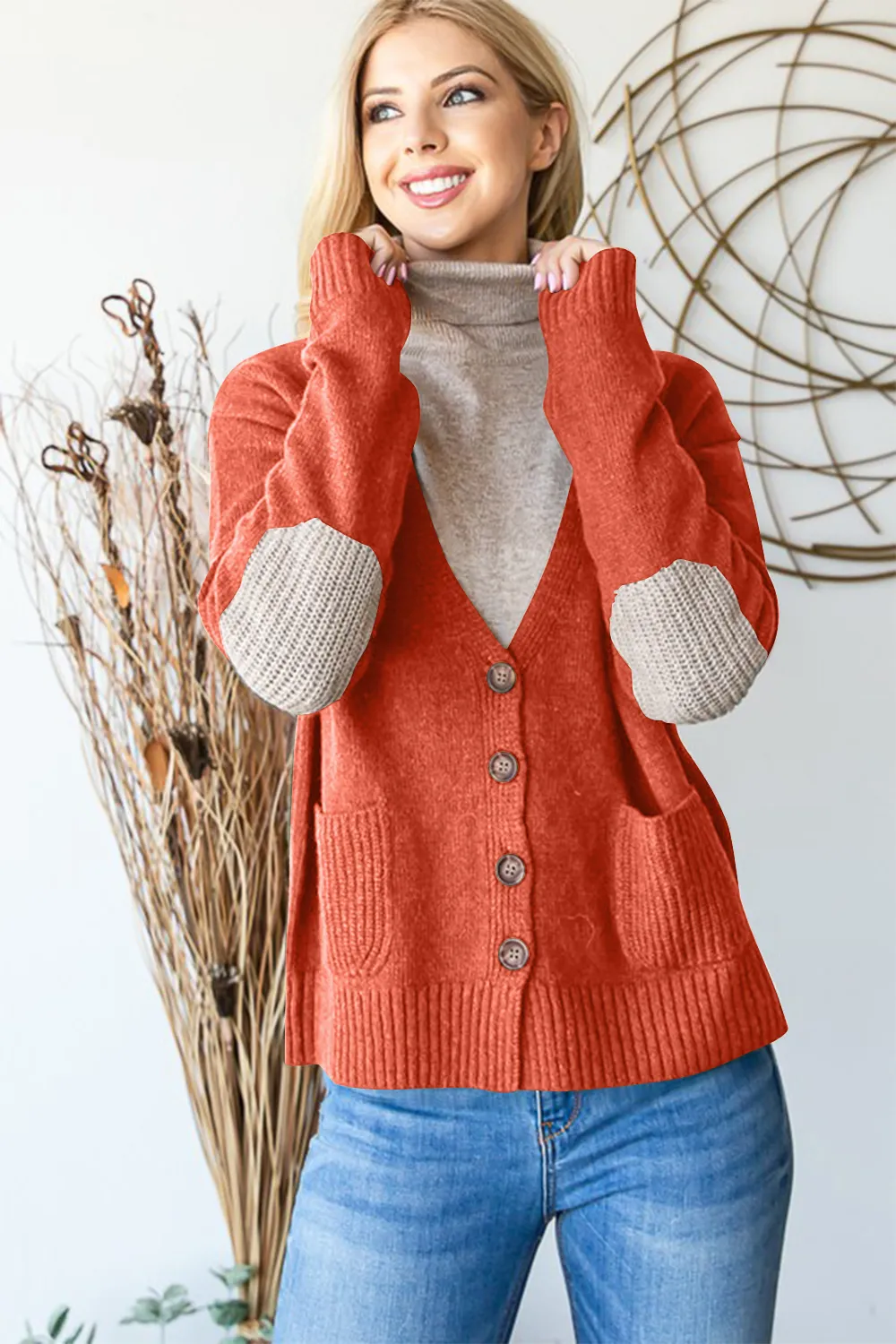 Full Size Long Sleeve V Neck Button Down Cardigan