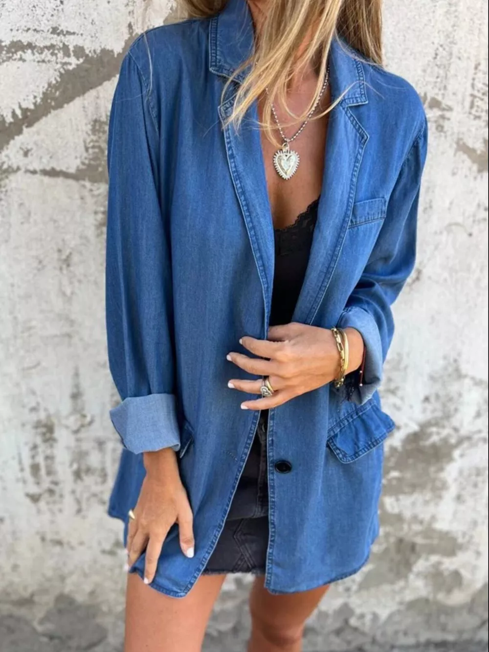 Full Size Button Down Denim Blazer Plus Size, image 7