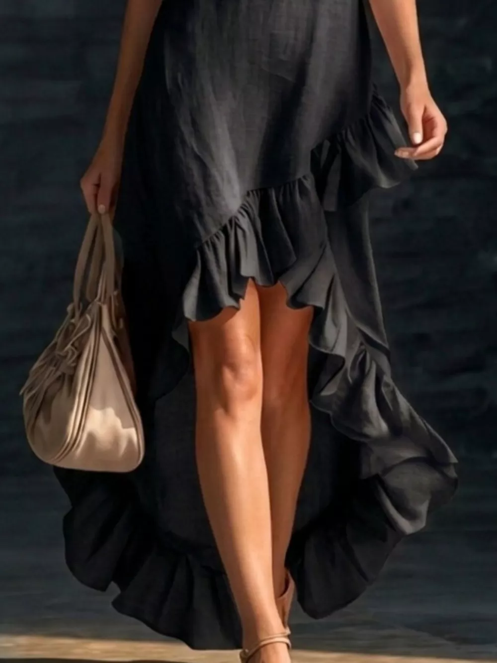 Sleeveless V-Neck Ruffle Hem High-Low Dress, image 12