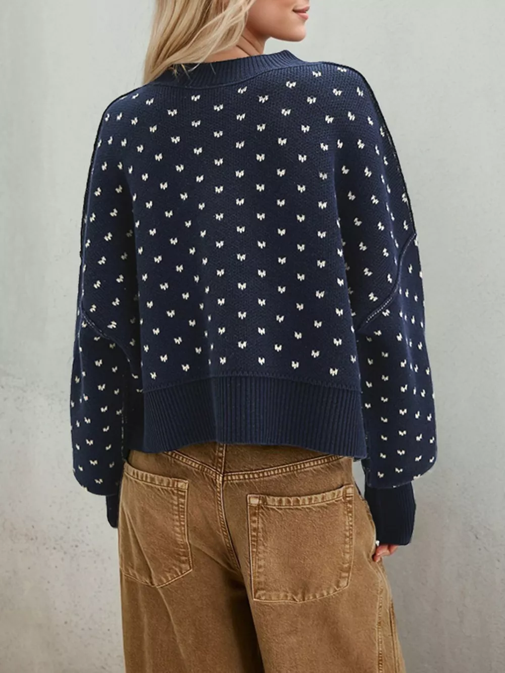 Ribbed Trim Dropped Shoulder Sweater, image 5