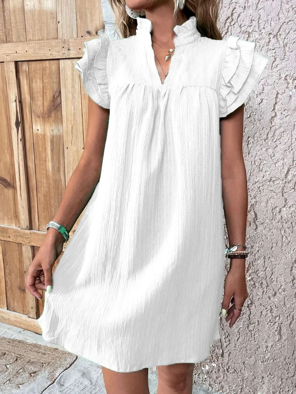 Ruffled Notched Cap Sleeve Mini Dress, image 12