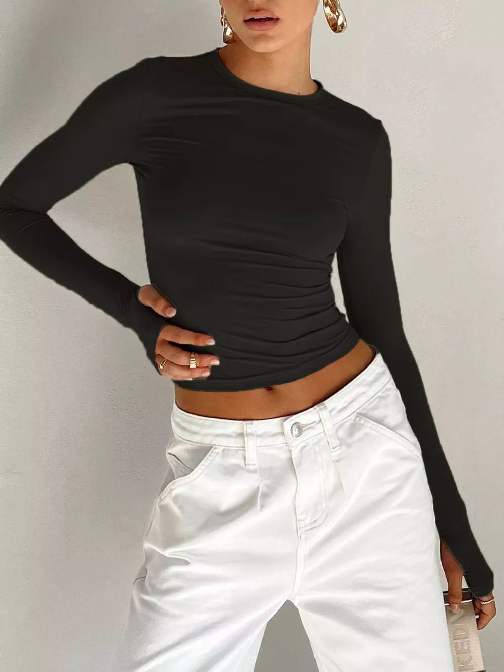 Ruched Long Sleeve T-Shirt, image 2