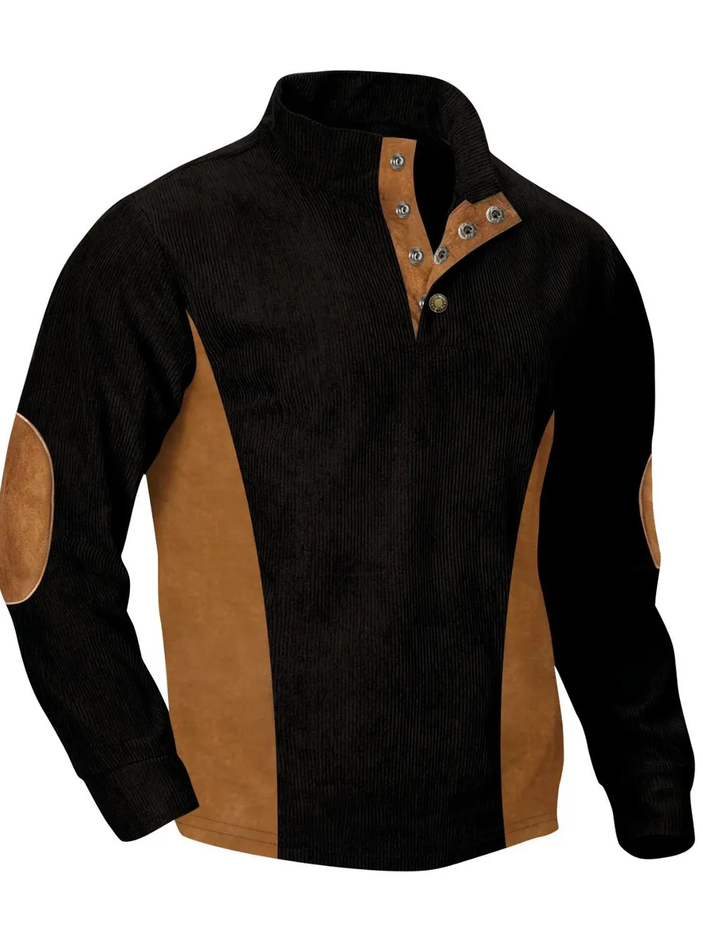 Men's Full Size Contrast Quarter Snap Long Sleeve Top Plus Size