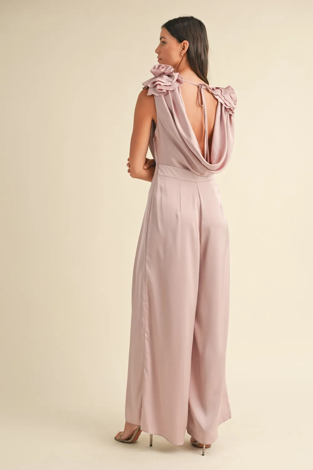 3D Floral Applique Deep Cowl Neck Jumpsuit, image 2