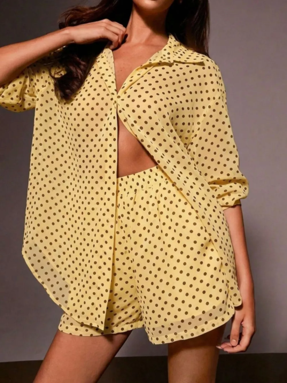 Polka Dot Button Up Shirt and Shorts Set, image 15