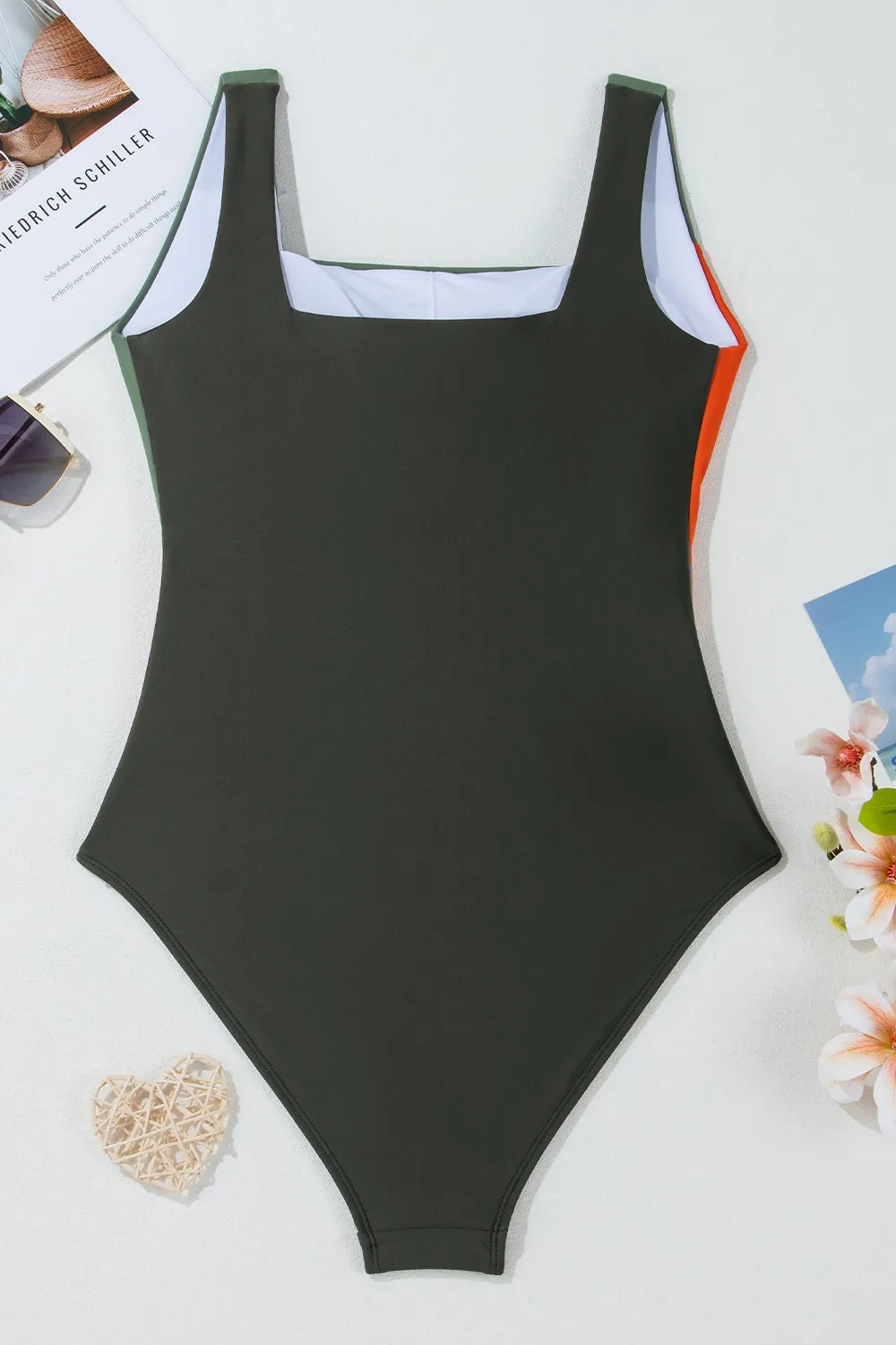 Color Block Padded Square Neck One Piece Swimsuit, image 5