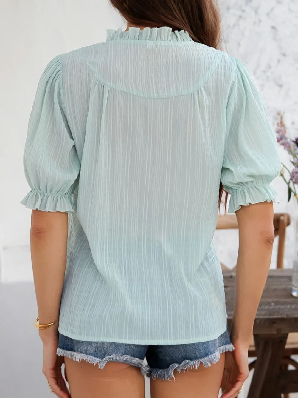 Frill Notched Short Sleeve Blouse, image 17