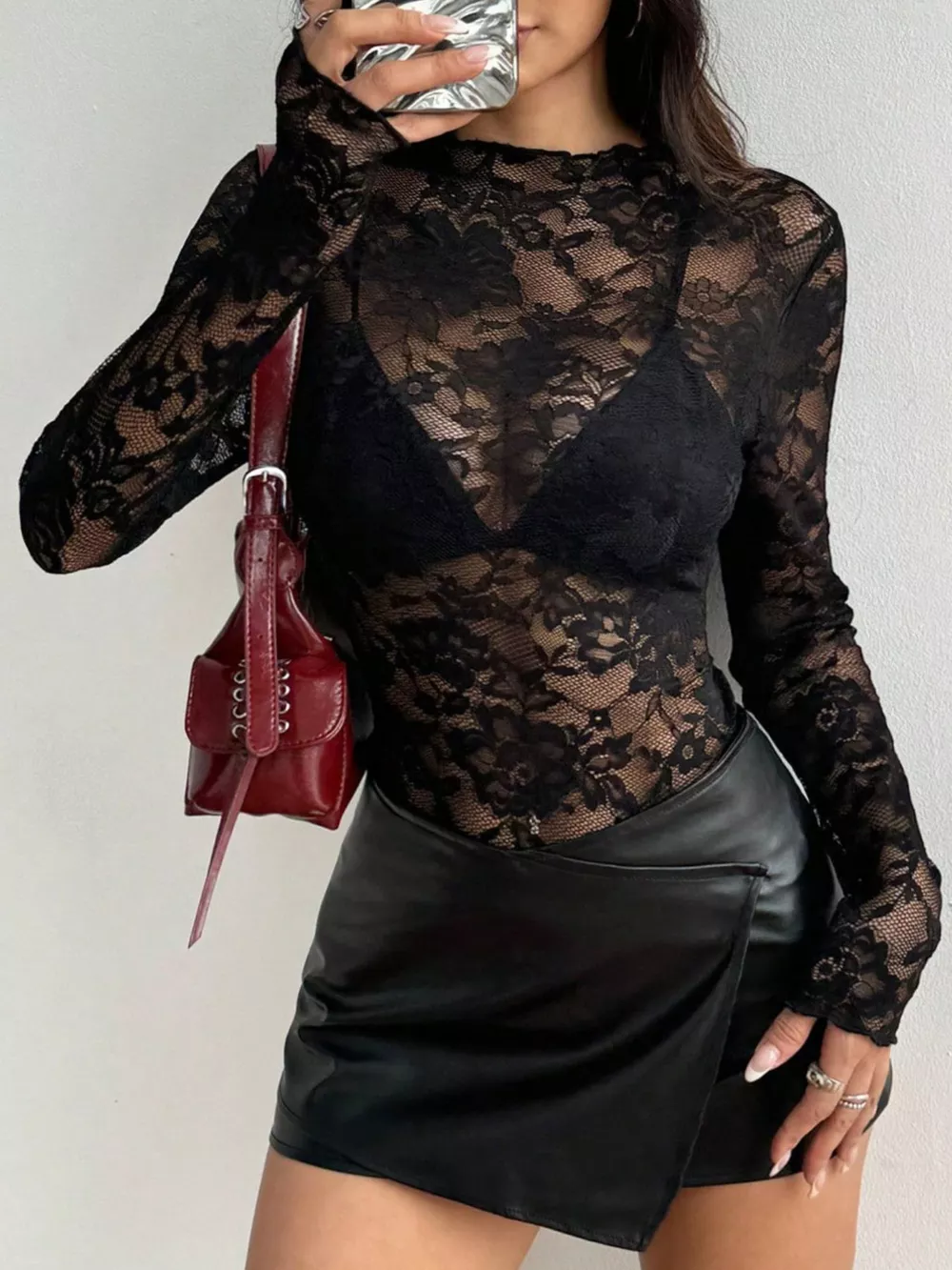 Elegant Floral Lace Long Sleeve Top, image 3