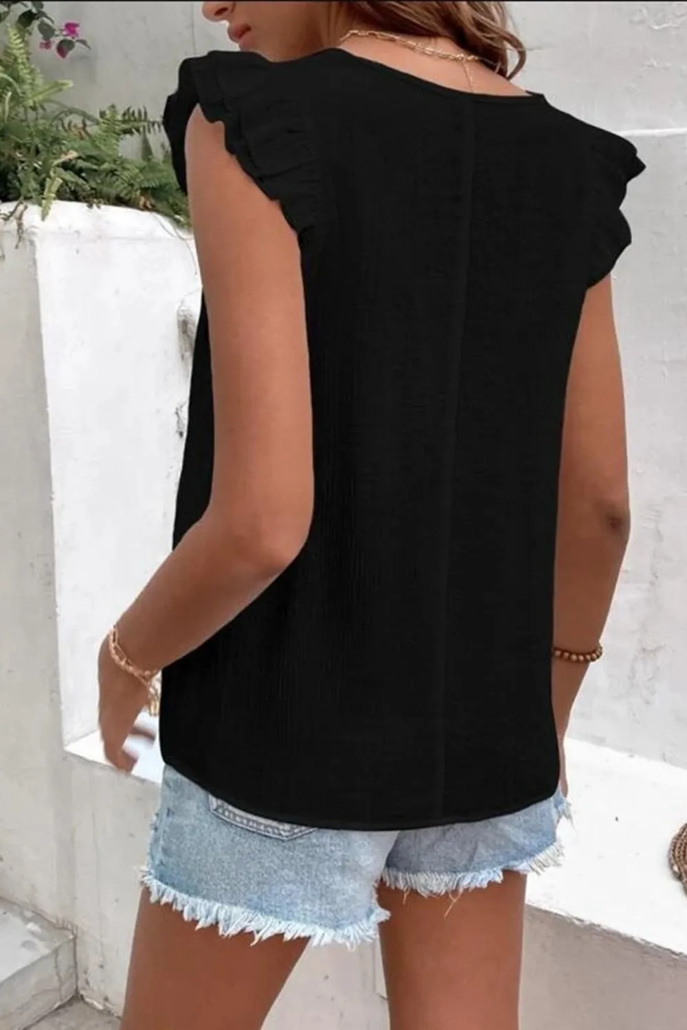 Full Size Ruffled V-Neck Cap Sleeve Blouse, image 9