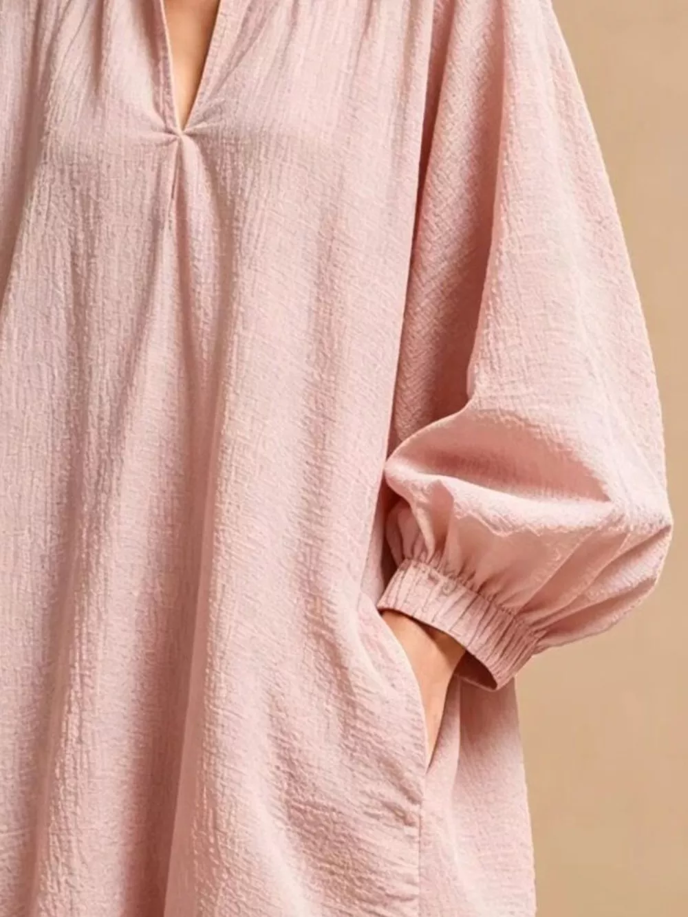 Casual Loose-Fit Balloon Sleeve Mini Dress with Pockets, image 3