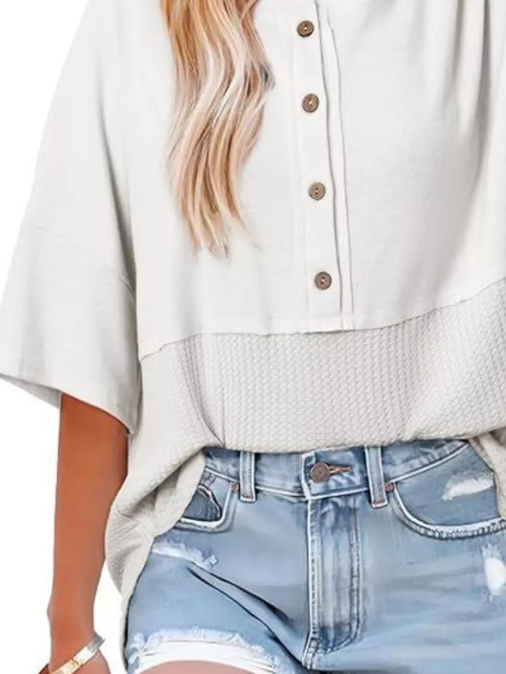 Button Detail Texture Knit T-Shirt, image 11