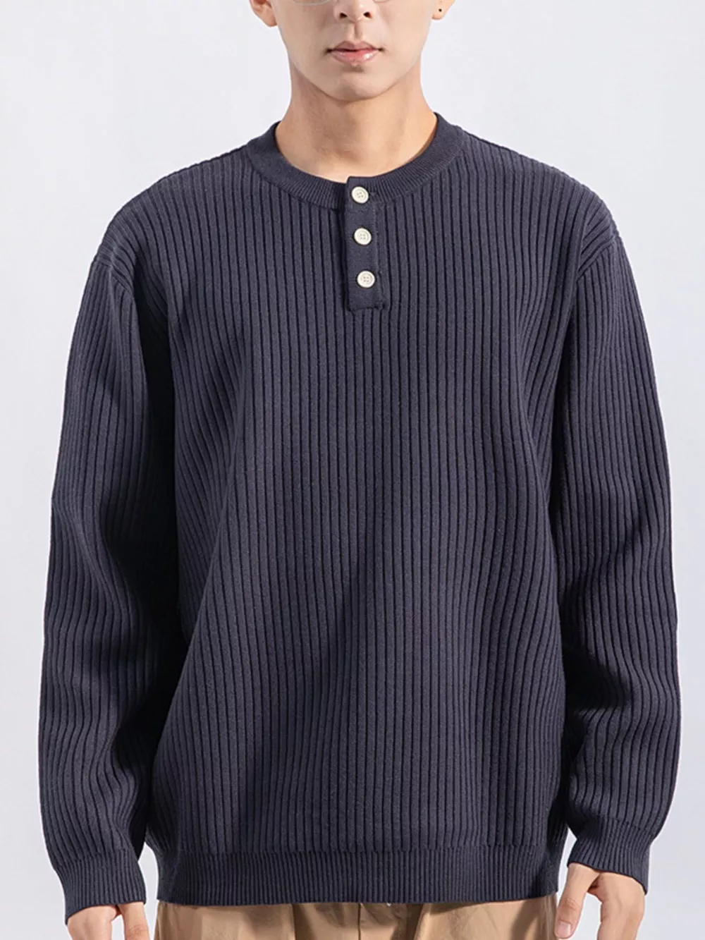 Men's Plus Size Ribbed Button Detail Knit Top, image 10