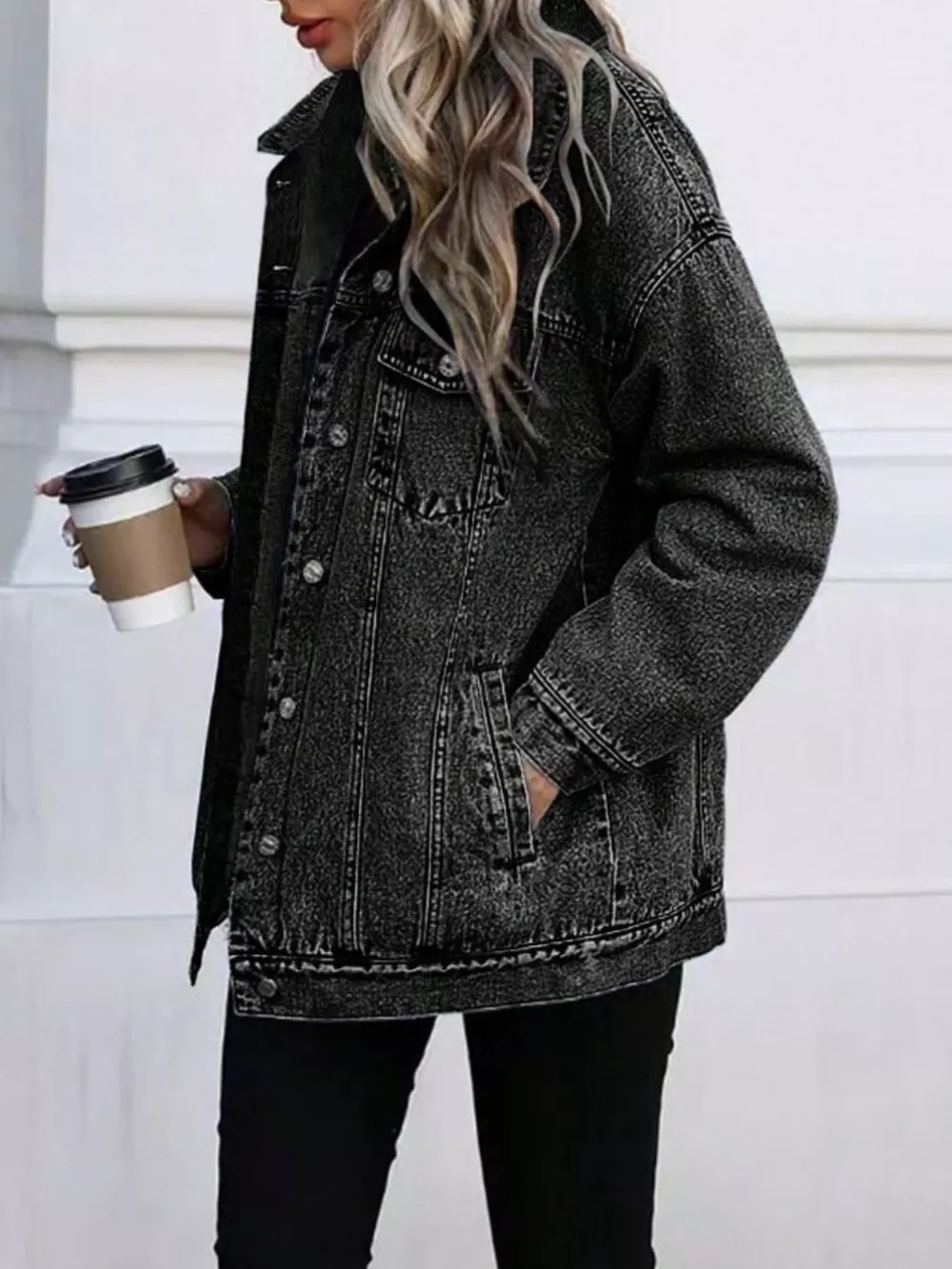 Washed Button Up Oversized Denim Jacket, image 4