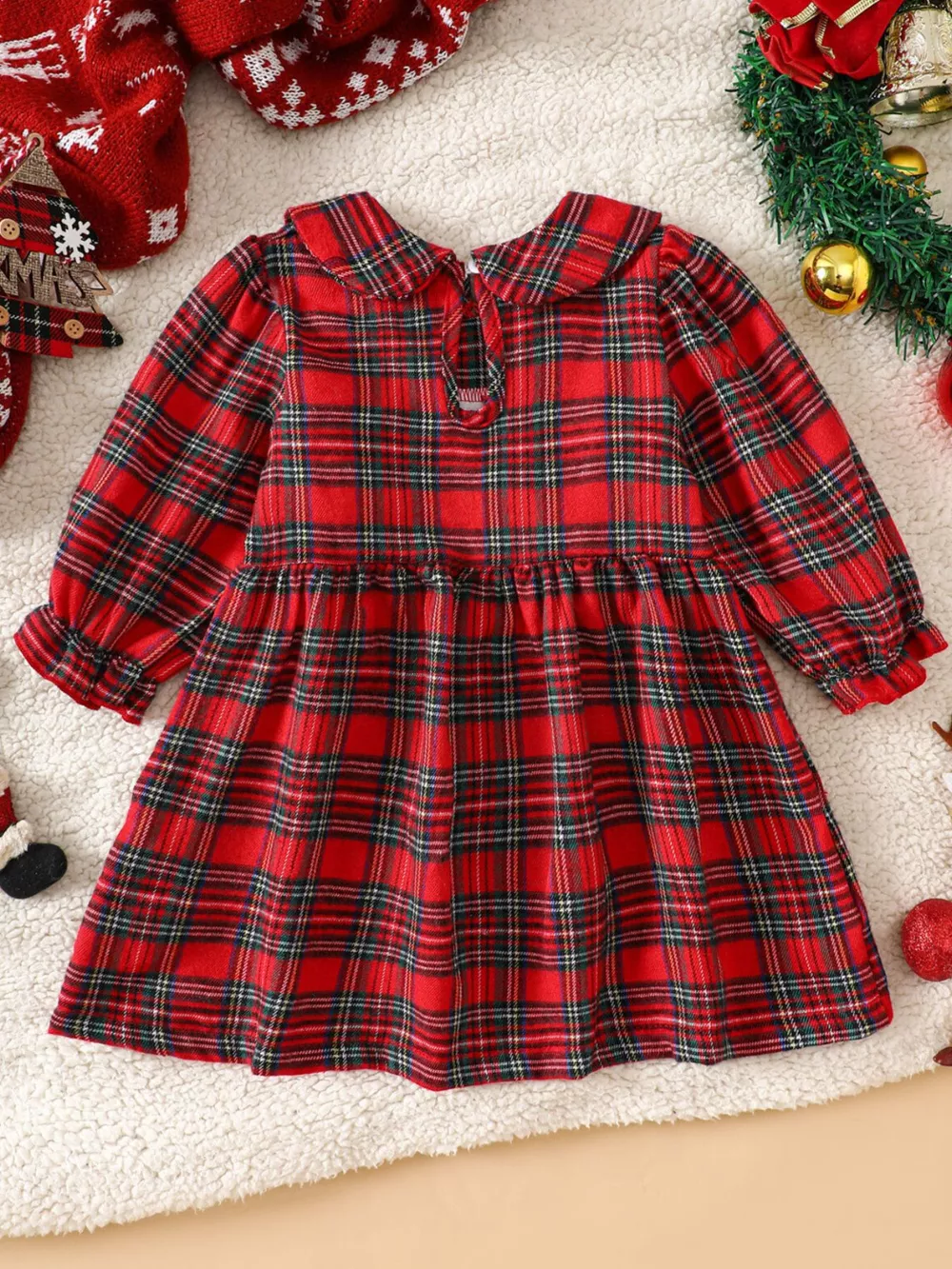 Children's Christmas Plaid Embroidered Smocked Dress, image 2