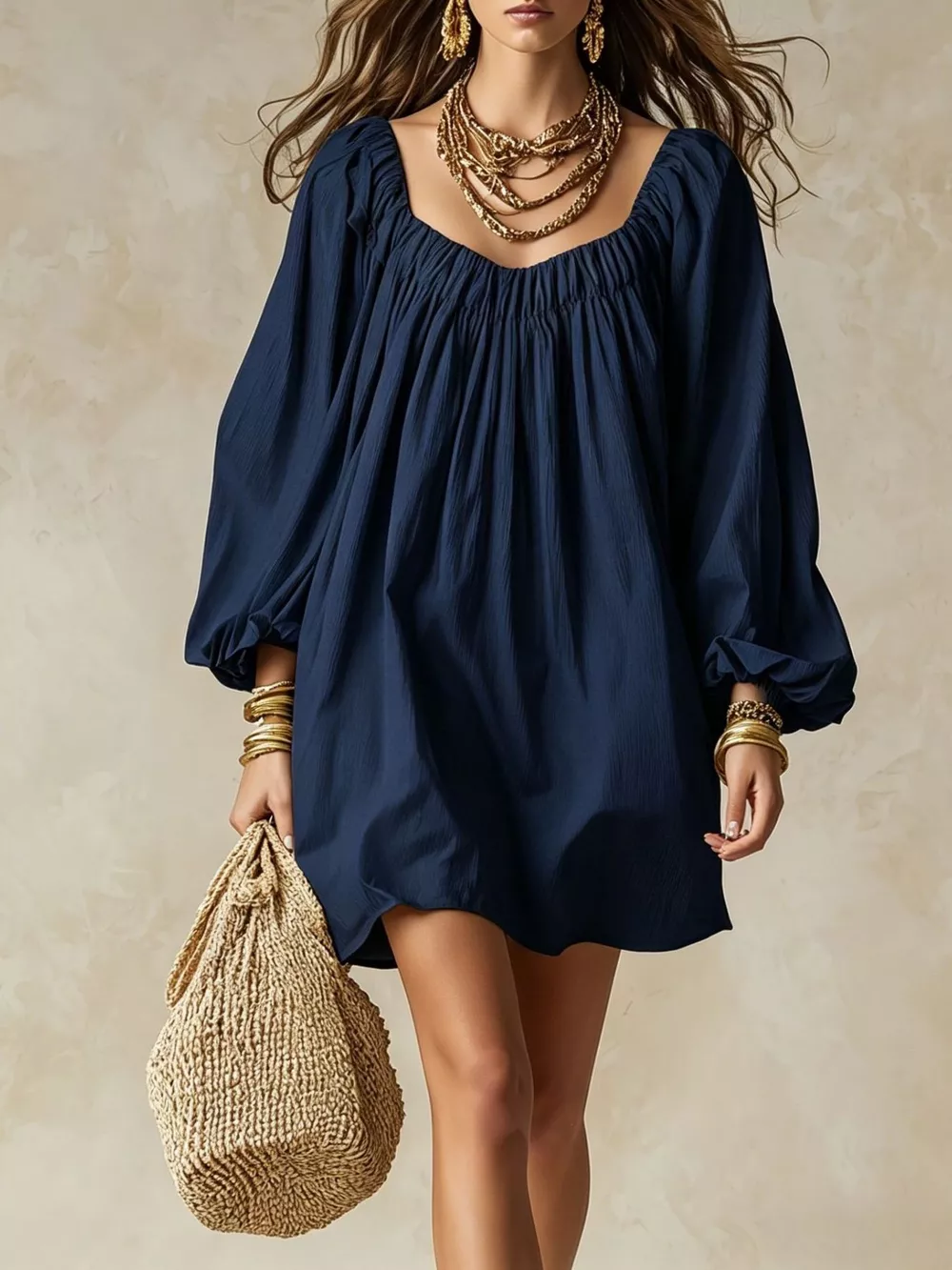 Flowy Balloon Sleeve Mini Dress, image 7