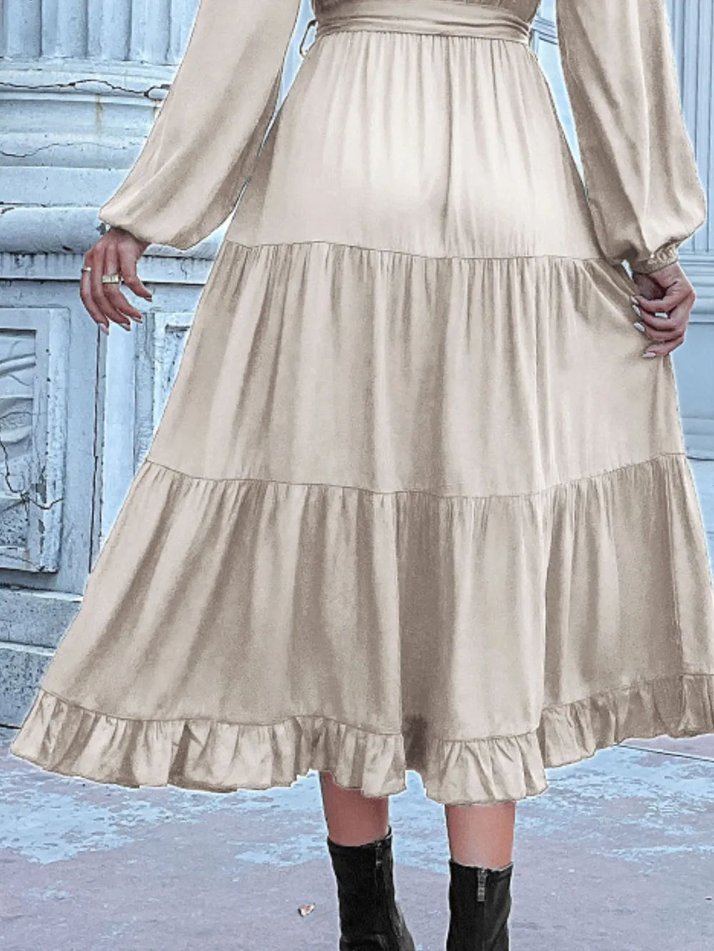 Ruffled Hem V-Neck Balloon Sleeve Dress, image 10