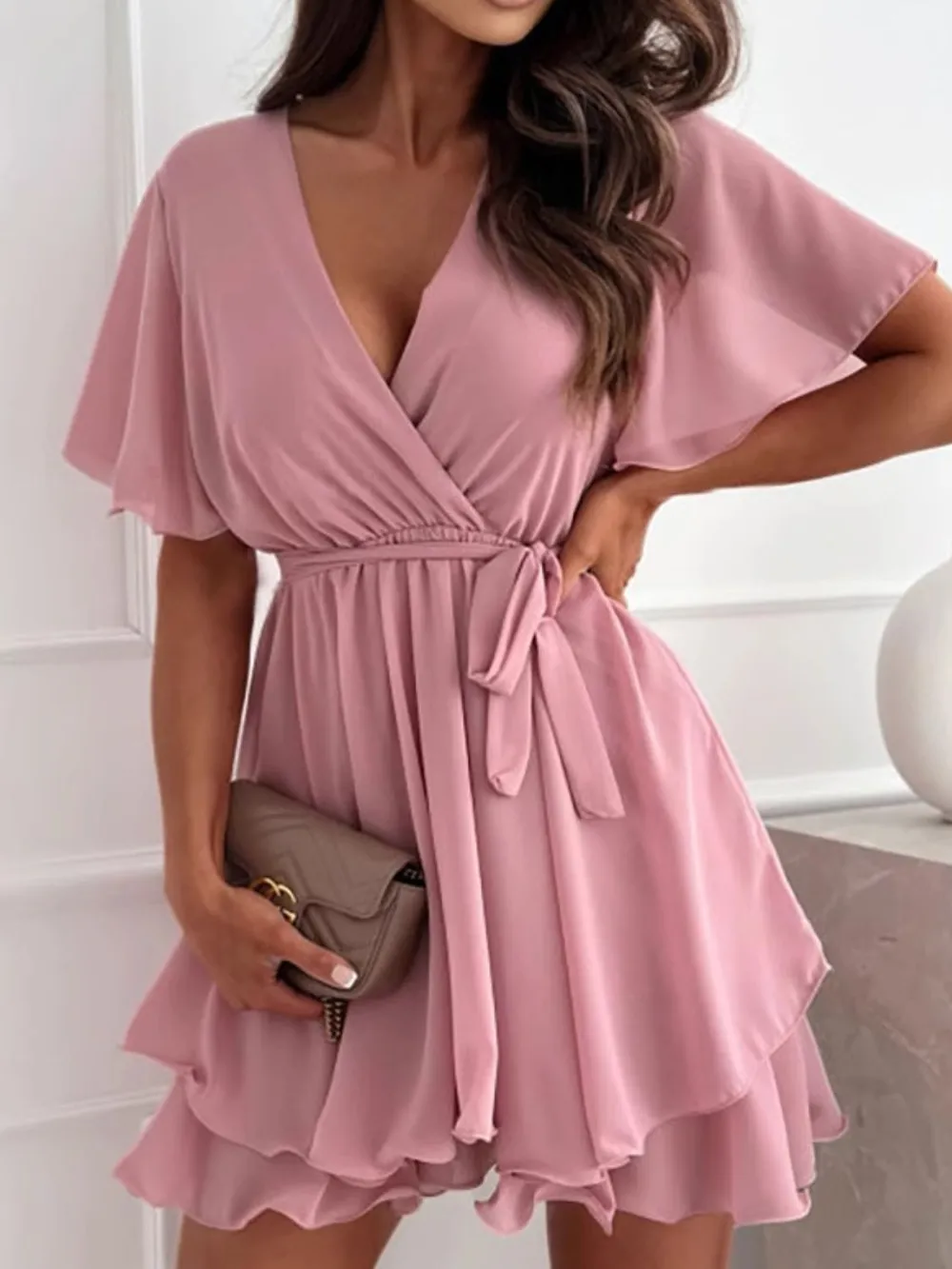 Surplice Flutter Sleeve Mini Dress, image 5