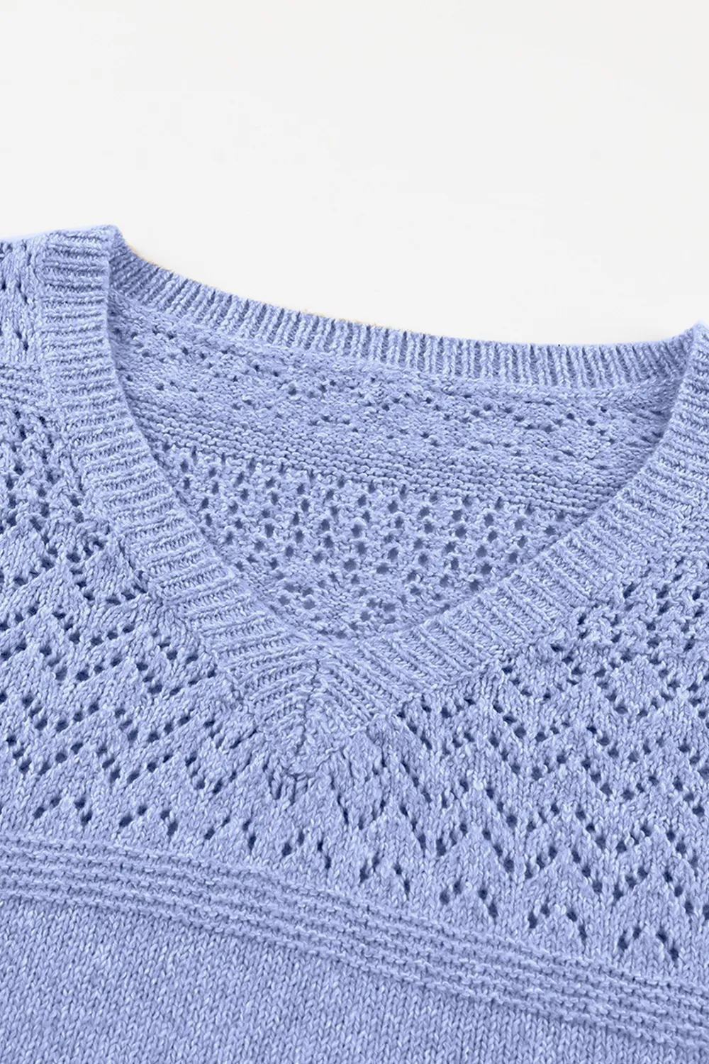Openwork V-Neck Long Sleeve Sweater, image 8