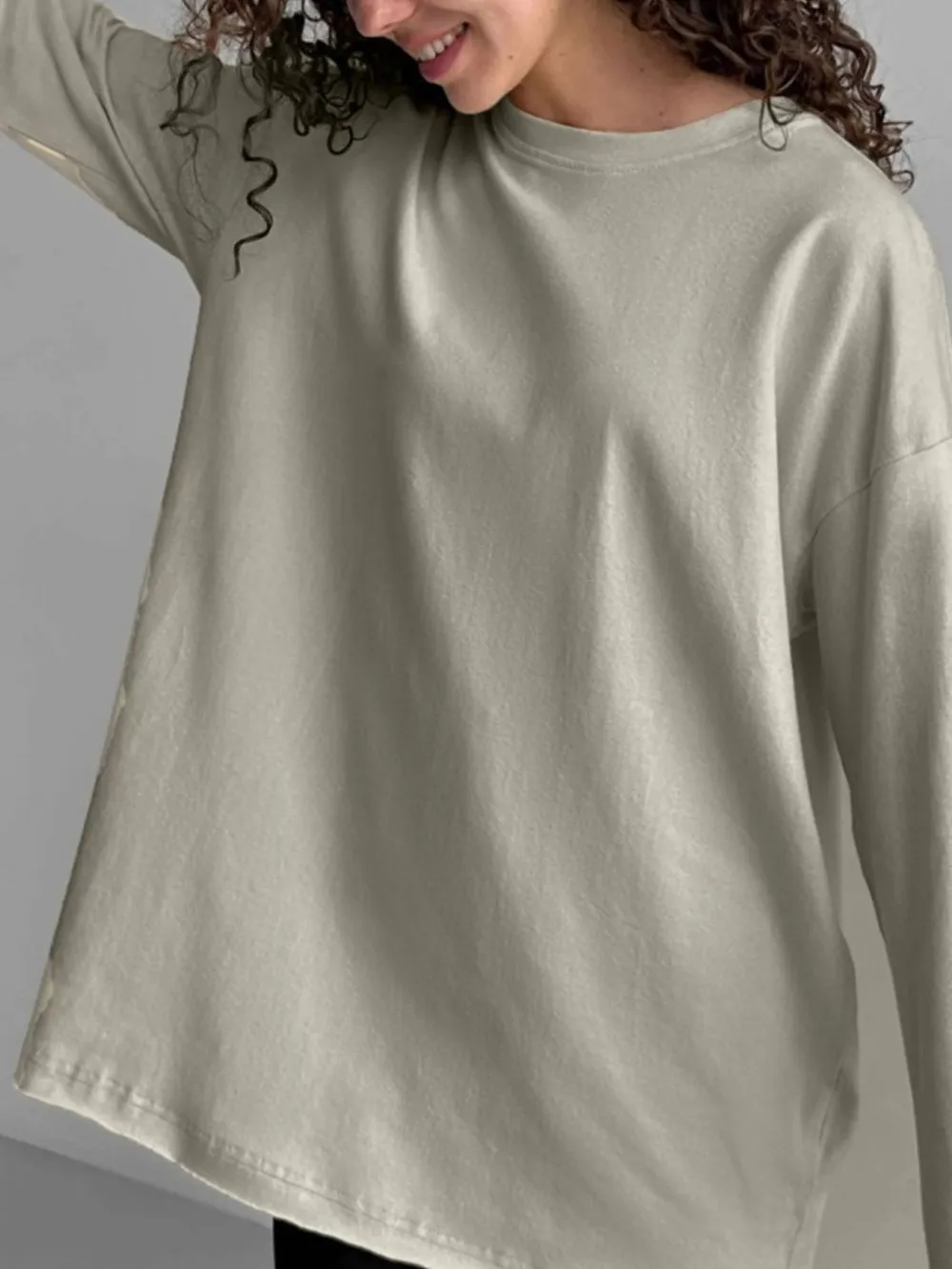 Round Neck Long Sleeve Oversized T-Shirt, image 27