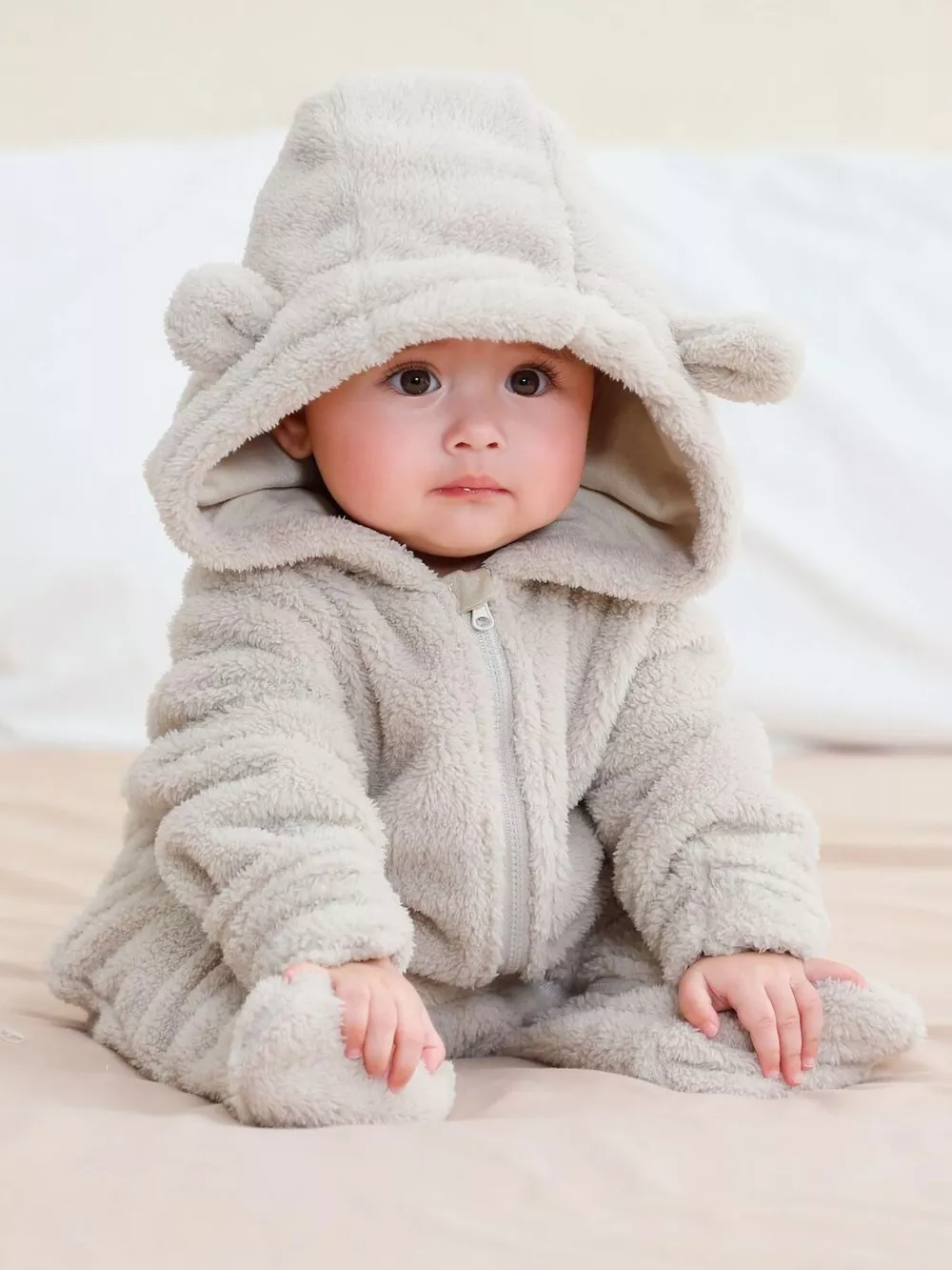 Children's Cozy Bear Hooded Fleece One-Piece, image 3
