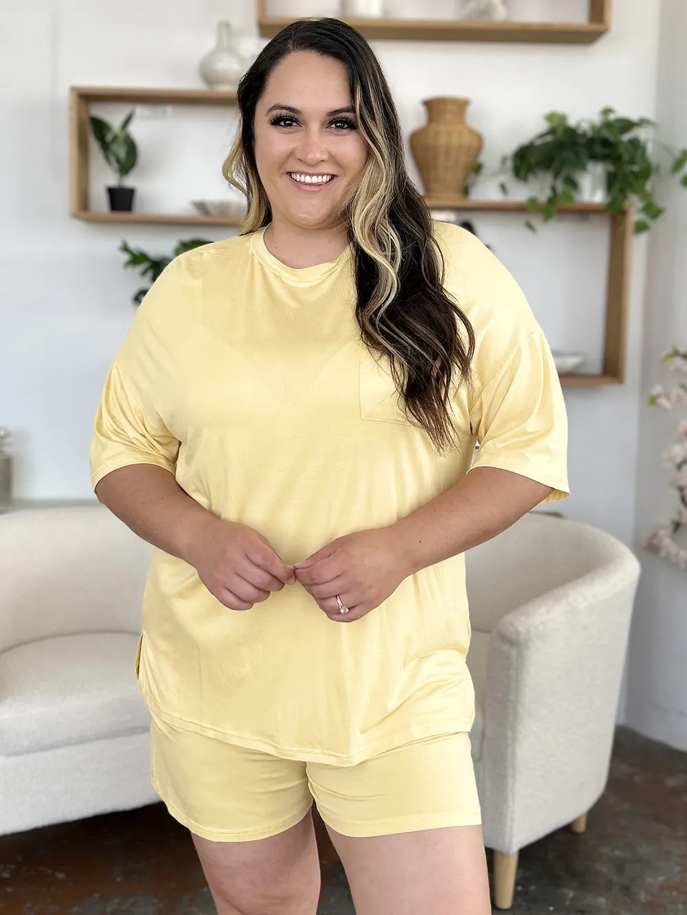 Bamboo Full Size Round Neck Drop Shoulder T-Shirt and Shorts Set, image 5
