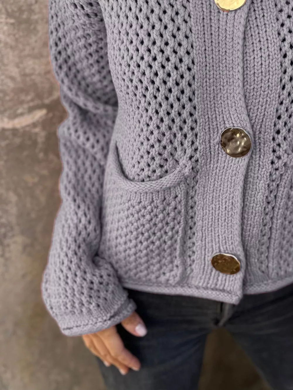Crochet Button Up Long Sleeve Cardigan, image 7