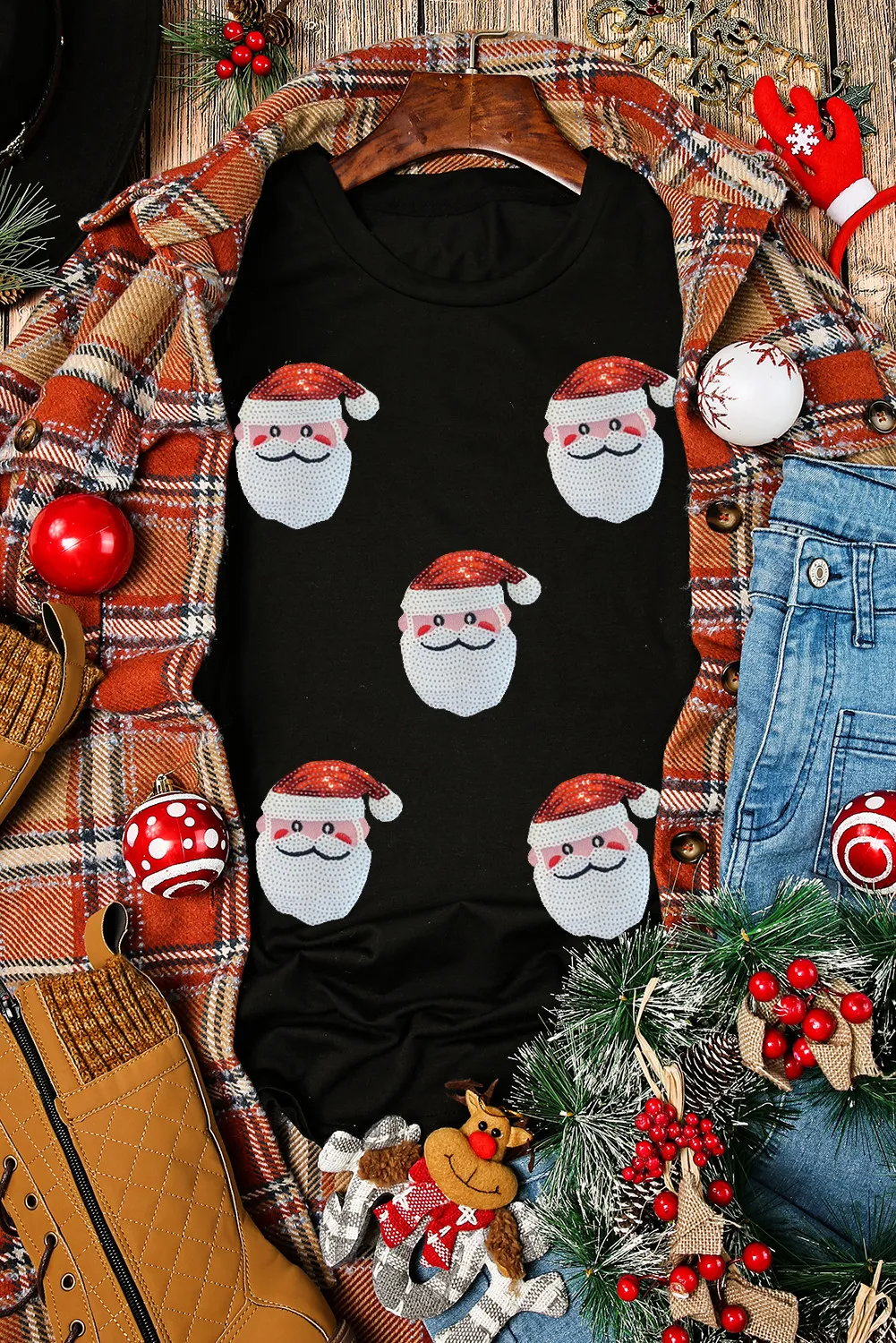 Sequin Santa Round Neck Short Sleeve T-Shirt, image 2