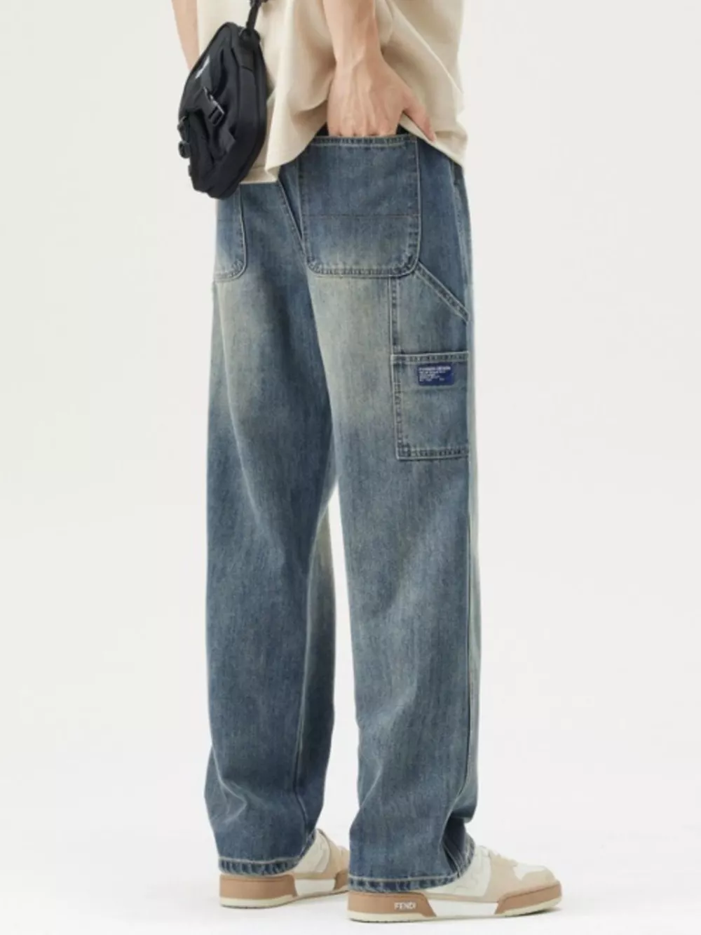 Men's Washed Wide Leg Jeans, image 5