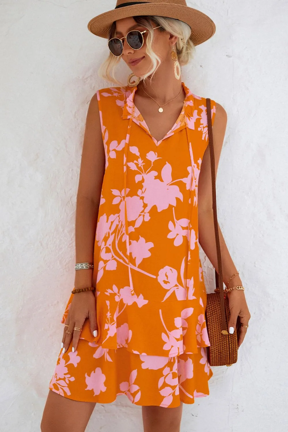 Printed Tie Neck Sleeveless Dress, image 4
