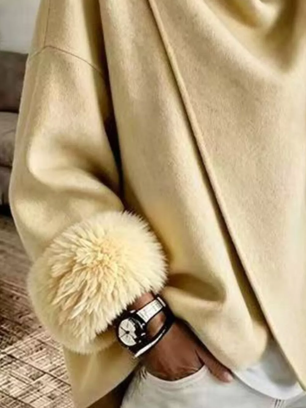 Full Size Elegant Asymmetric Faux Fur Cuff Outerwear Plus Size, image 3